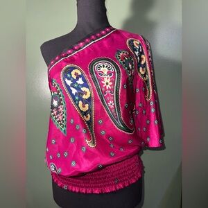 Rampage Pink Paisley One-Shoulder Top